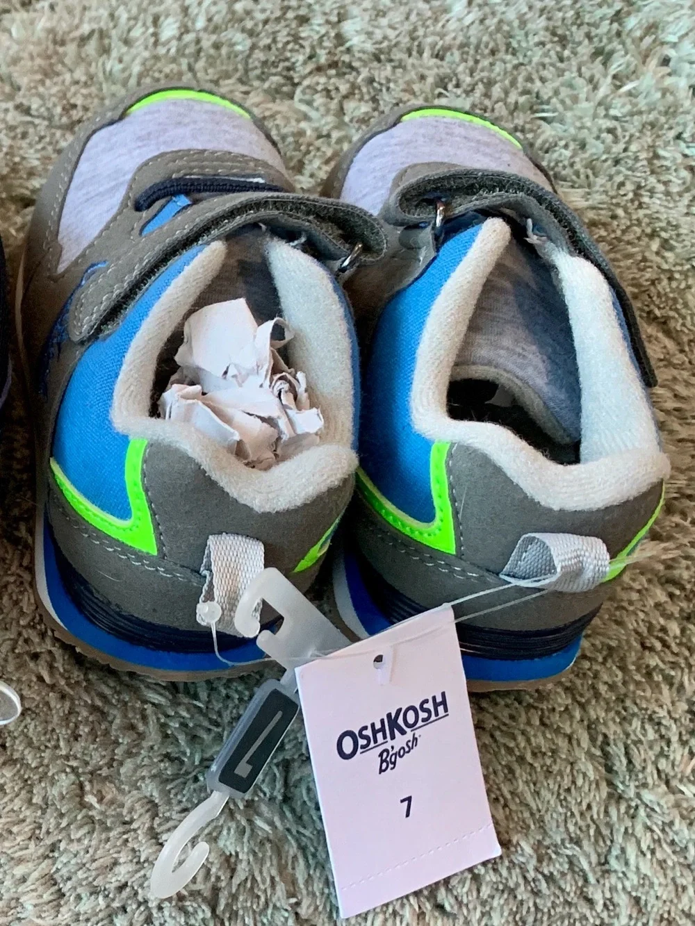 OshKosh B'gosh Gray, Blue & Neon Green Kids Velcro Sneakers